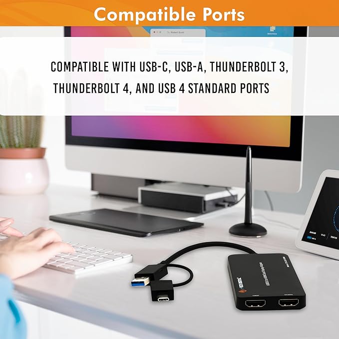 J-Tech Digital USB 3.0 (Type A/C) to Dual HDMI 4K 30Hz & 1080P 60Hz Display Adapter | Features USB-A or USB-C Inputs, USB Powered, Mirror, Extend, Rotation, Clamshell Modes [JTD-USB-2HDMI]