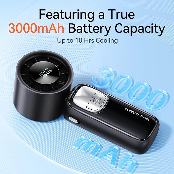 KIMMOO 3-in-1 Portable Handheld Turbo Fan-100 Speeds, 15000 RPM, 10Hrs Cooling, LED Display, 90° Rotation, Small Travel Fan, Mini Foldable Hand Held Personal Fan for Women Men (Black)
