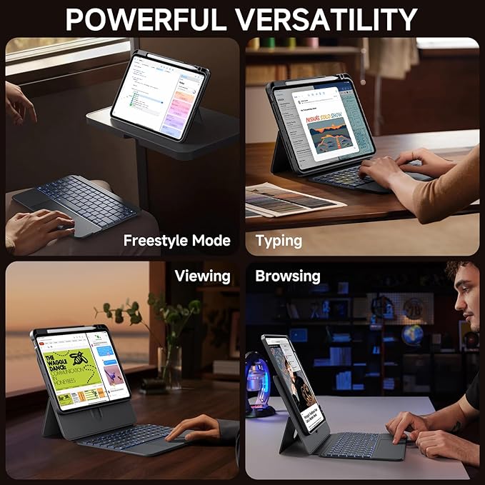 Tiaota Keyboard Case for iPad Air 13-inch (M2 & M3, 2024 & 2025) and iPad Pro 12.9-inch (3–6 Gen) with Multi-Touch Trackpad, 360° Rotating Stand, Portrait & Raised Modes, Detachable Cover – Black