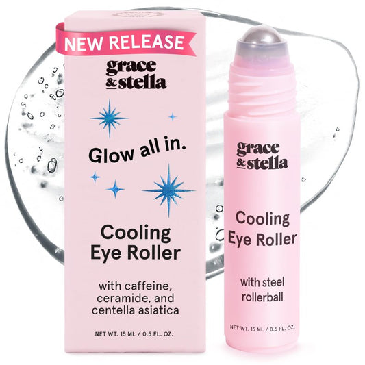 grace & stella Under Eye Brightener with Cooling Metal Rollerball - Centella Asiatica & Caffeine Eye Serum for Puffy Eyes - Travel Essentials - Under Eye Cream - Travel Essentials (15ml / 0.51floz)