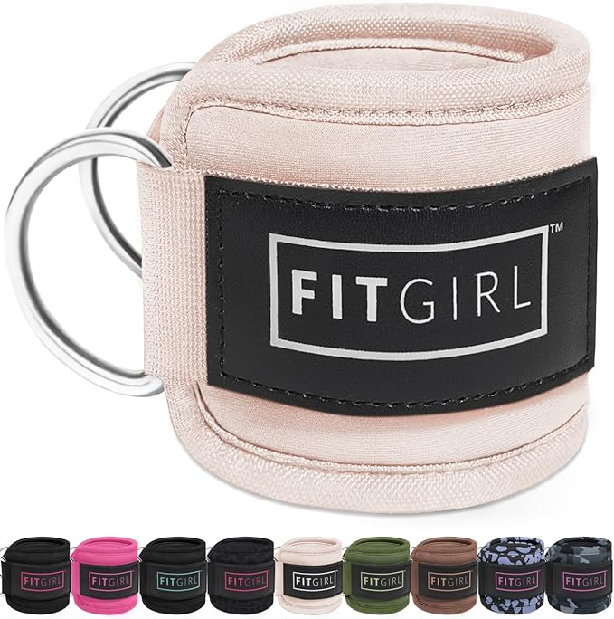 FITGIRL - Ankle Strap (Pair) for Cable Machines and Resistance Bands, Work Out Cuff Attachment for Home & Gym, Glute Workouts - Kickbacks, Leg Extensions, Hip Abductors, Women Only (Beige, Pair)