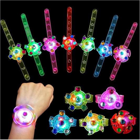 Skiennix LED Light Up Fidget Spinner Bracelets - Glow in The Dark Party Favors for Kids 4-12 | 12 Pack