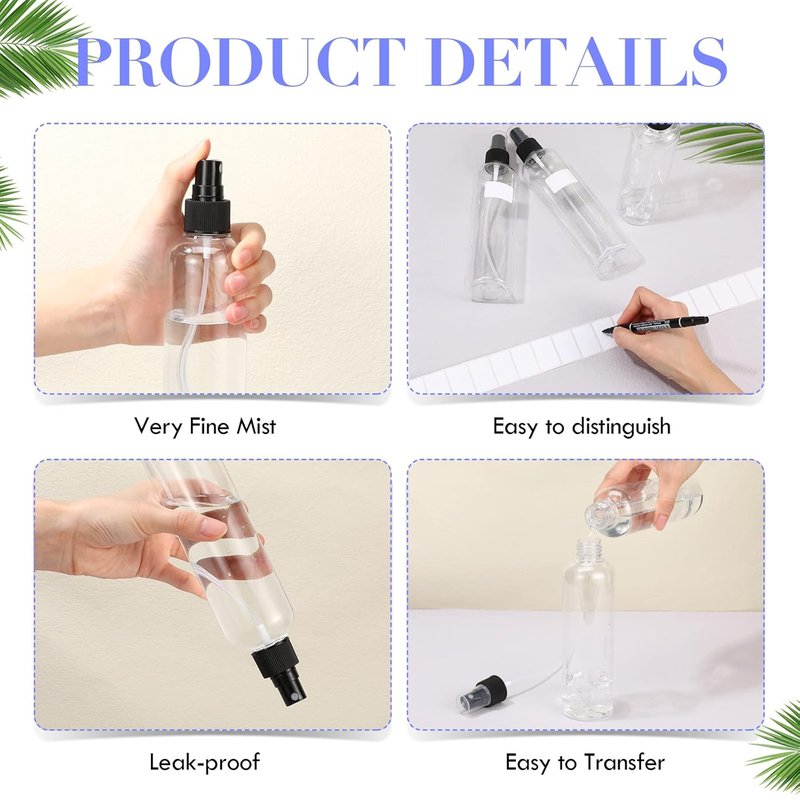 32 Pcs 8 oz Fine Mist Spray Bottles | Clear Refillable Plastic Travel Sprayers for Oils & Perfumes