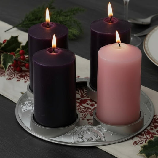 Shellwei Advent Wreath Candle Holder - Metal Nativity Scene Centerpiece for Christmas Decor | Fits 3-Inch Pillar Candles