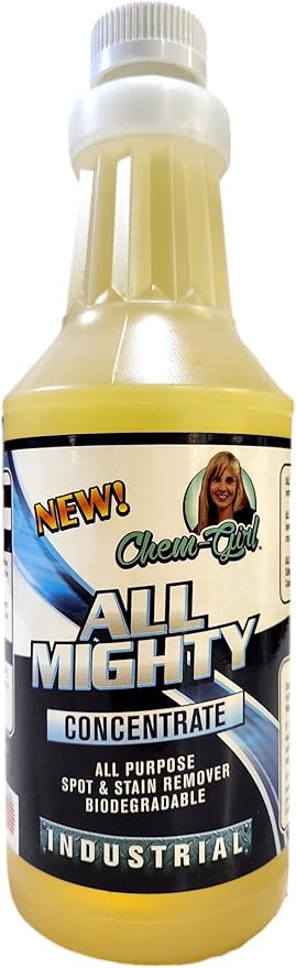 Chem-Girl | ALL MIGHTY CONCENTRATE -Super Strength Biodegradable Spot & Stain Remover + Multi-Surface Spray Cleaner for Tough Indoor/Outdoor Jobs | Concentrated Formula - 1 Quart