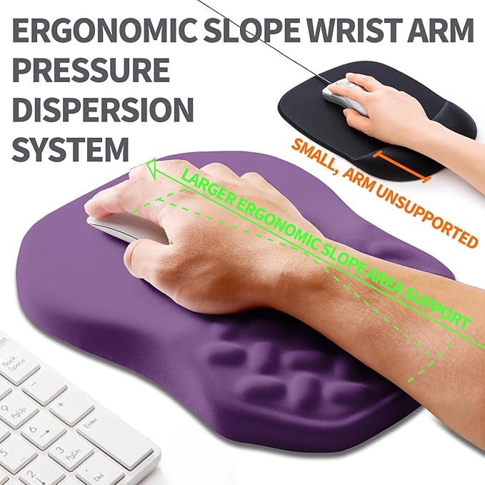 Armanza Ergonomic Slope Mouse Pad Wrist Support, Wrist Rest Mousepad for Carpal Tunnel Pain Relief with Massage Bulge and Slow Rebound Memory Foam (12x8 inch, Deep Purple)