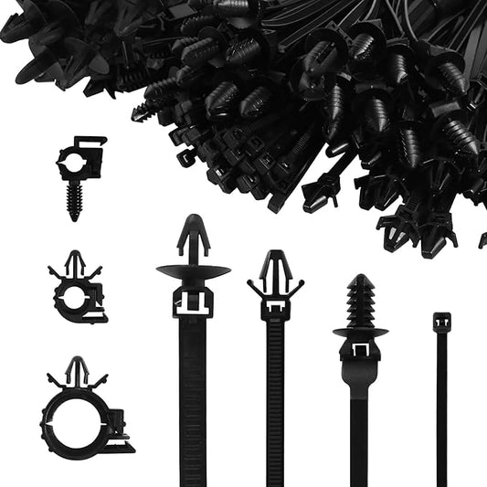 Dakchor 160 Pcs Push Mount Cable Zip Tie, Car Wire Loom Routing Clips 7 Different Sizes Quickly Mount Cable Ties Fixed Wire Harness for Jeep Wrangler Trucks Universal Automotive Clips