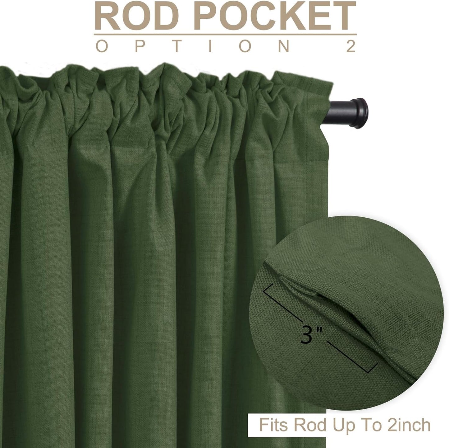 Skiennix 100% Blackout Linen Curtains - Thermal Insulated Drapes, 50" W x 120" L, Moss Green | 2 Panels Set