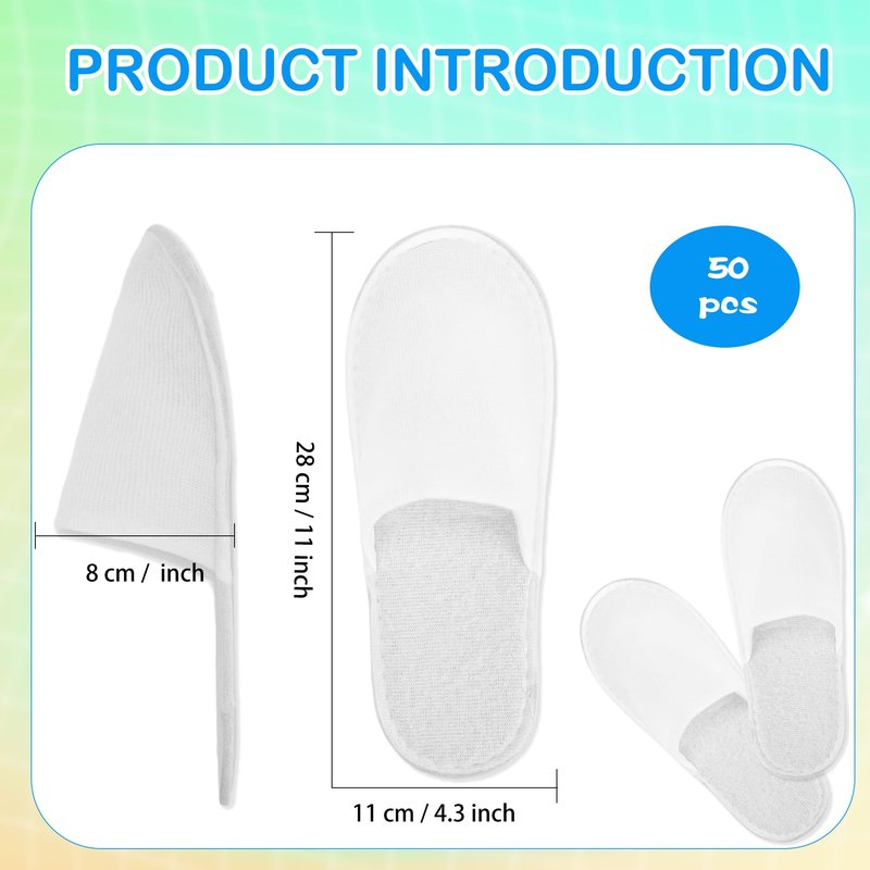 50 Pairs Disposable Slippers for Guests White Non-Slip Cotton Slippers Bulk for Women Men Hotel Spa Travel Shoeless Home