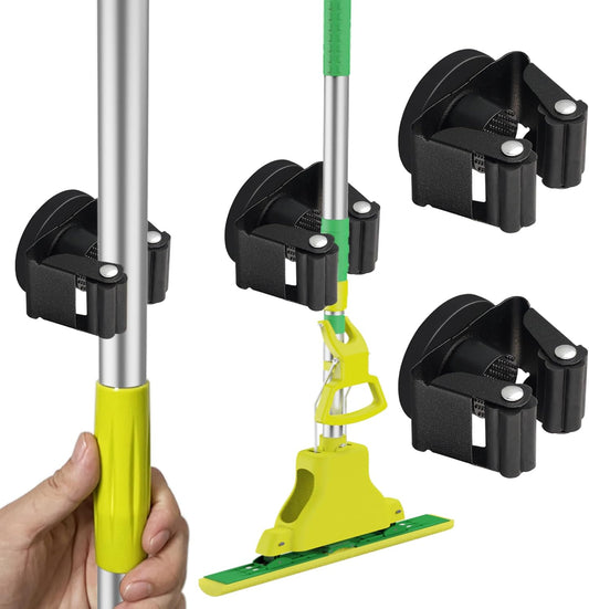 ULIBERMAGNET Magnetic Mop Broom Holder - Heavy Duty Wall-Mounted Storage Rack | Anti-Slip Design (2 Pack, Black)