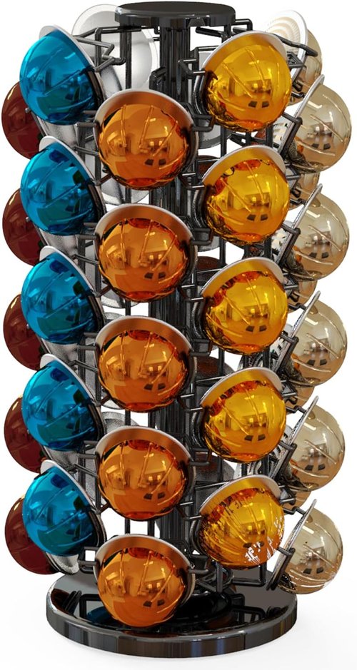 BLACKSMITH FAMILY Coffee Pod Holder - 360° Revolving Organizer for 40 Nespresso Vertuo Pods | Piano Black