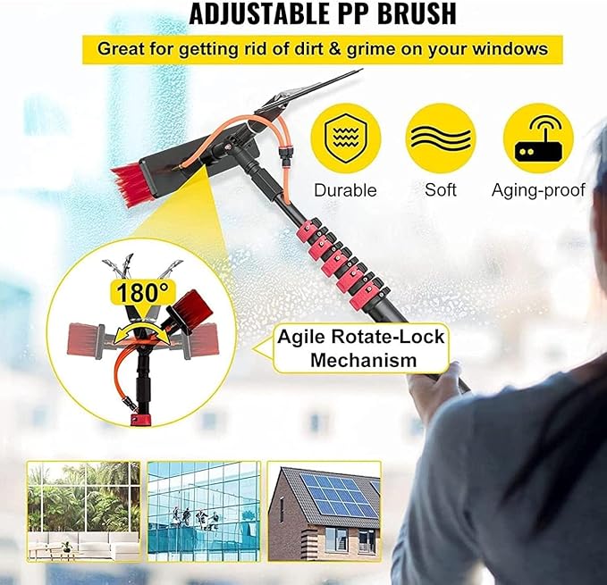 Water Fed Pole Kit, Window Cleaning Telescopic Pole for Cleaner Conservatory Roof Photovoltaic Panel Cleaning Extendable Solar Panel Roof Cleaning Tools,30cmBrush-9mRod
