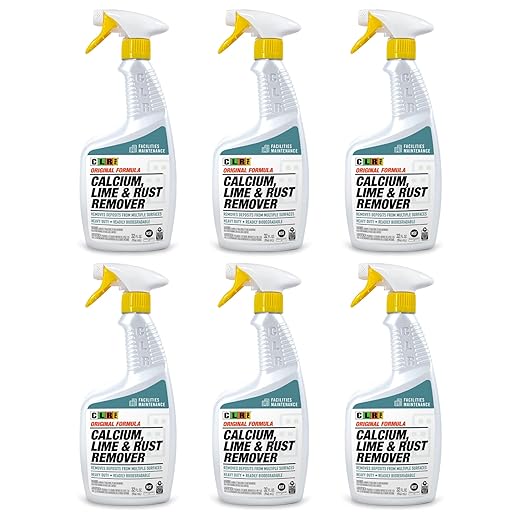 CLR PRO Calcium, Lime & Rust Remover - Quickly Removes Calcium and Lime Deposits, Stubborn Rust Stains, and Household Hard Water Deposits (32 Ounce Spray (Pack of 6))
