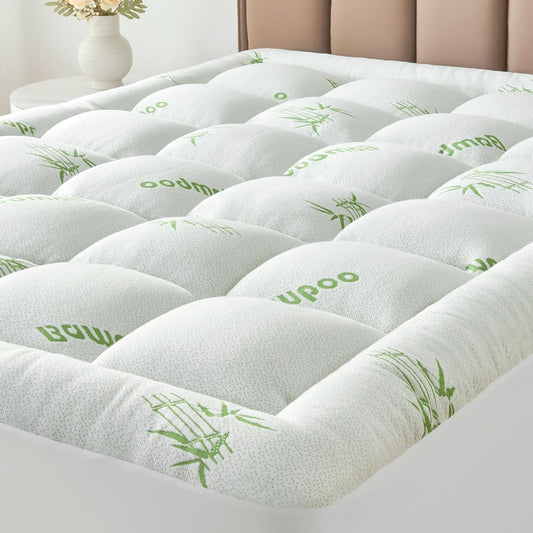 Skiennix Queen Size Mattress Topper - Soft Bamboo Viscose Pillow Top for Back Pain Relief | Cooling Protector, White