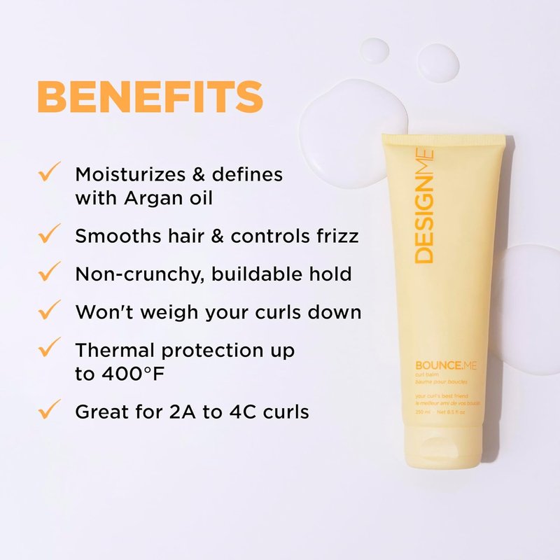 Design.Me BOUNCE.ME Curl Balm - Nourishing Argan Oil Cream for Curly Hair | Sulfate & Paraben Free (8.5 Fl Oz)