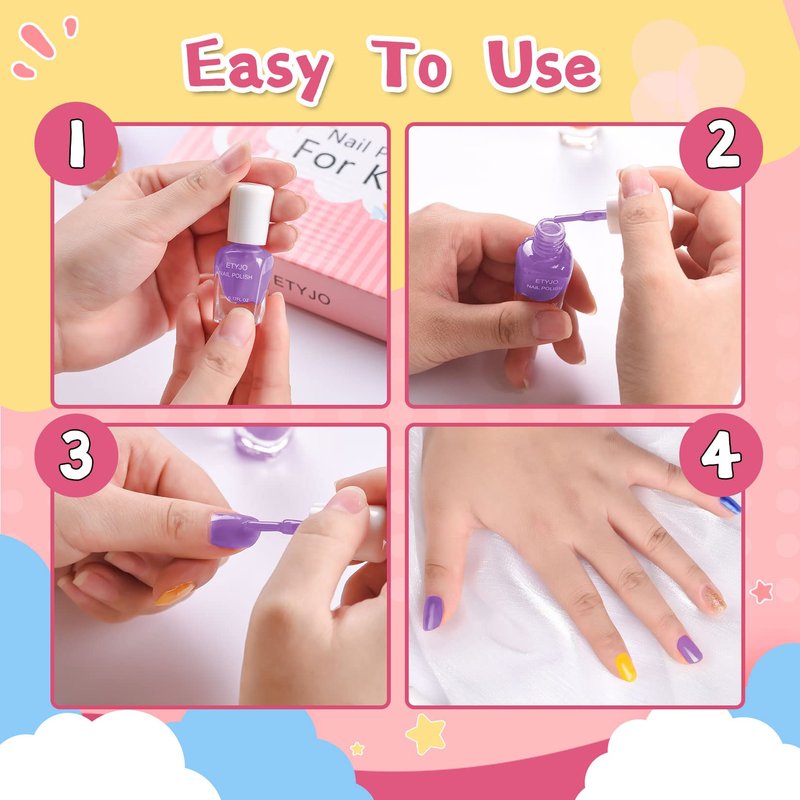 ETYJO Kids Nail Polish Set - Nail Polish for Girls Ages 3-12 | 12 Rainbow Colors | Non-toxic, Water-based, Low Odor | Peel-off, Quick Dry | Children Nail Polishs Kit for Teens, Children, and Toddlers