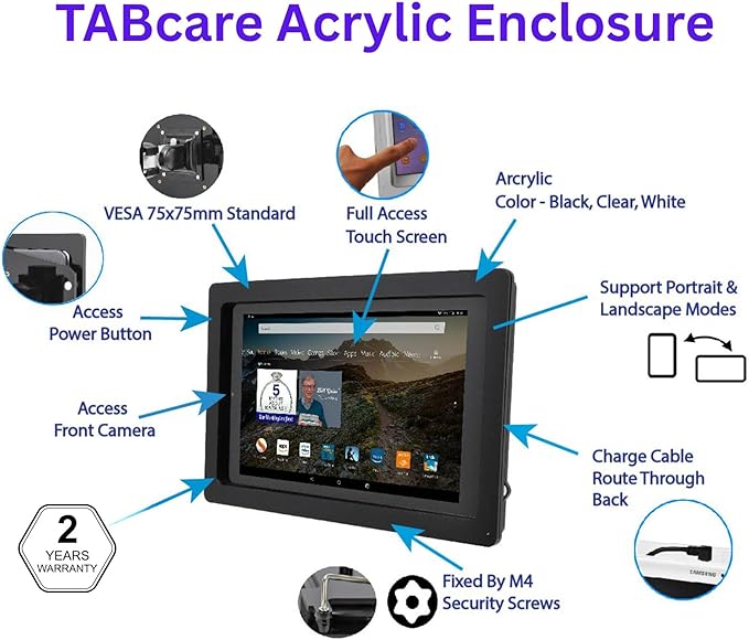 TABcare Anti-Theft Acrylic VESA Enclosure for Apple iPad Pro 11" 2024 M4 2025 M5 with Free Wall Mount Kit & 90-Degree Angle USB C Cable (White)