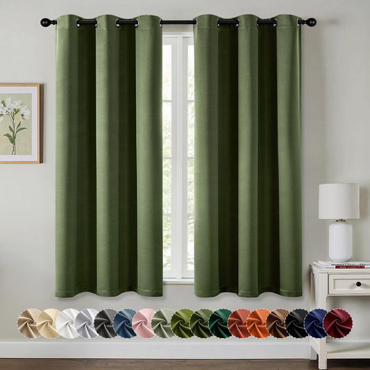 MIULEE Olive Green Blackout Curtains - Thermal Insulated Room Darkening Drapes | 63-Inch, 2 Panels