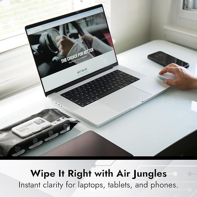 Air Jungles Electronic Wipes Screen Cleaner 70 Count, No Cloth Needed, XL 8"x10" Cleaning for LED Screen, TVs, Computer, Tablet, Phone, Laptops, Monitor, Smart Watch, Headphone and Gaming Equipment