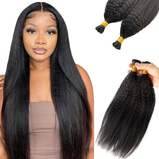 Licoville I Tip Hair Extensions Kinky Straight Microlink Extensions 18 Inch 50G Cold Fusion Keratin Tip Bundles Soft Natural Black Kinky Straight Real Human Hair I Tips for Black Women