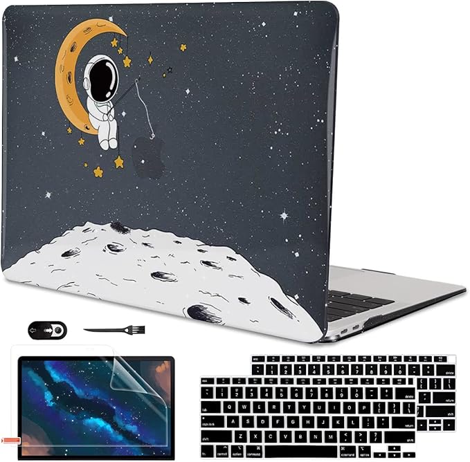 LCMOCICO for MacBook Air 13 inch Case 2021 2020 2019 2018 Release M1 A2337 A2179 A1932 Retina Display with Touch ID, Shiny Plastic Hard Shell Case Keyboard Cover Screen Protector, Astronaut Moon