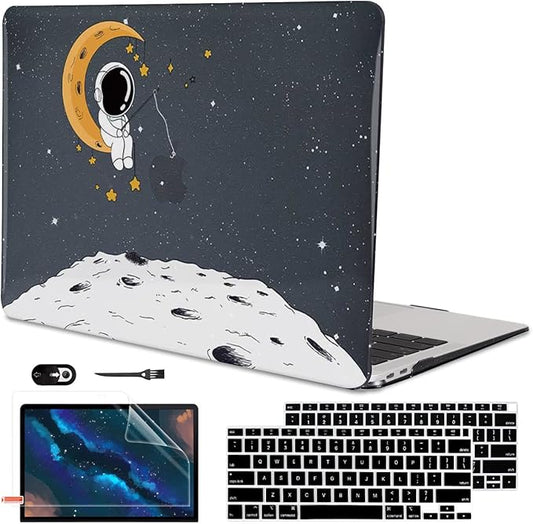 LCMOCICO for MacBook Air 13 inch Case 2021 2020 2019 2018 Release M1 A2337 A2179 A1932 Retina Display with Touch ID, Shiny Plastic Hard Shell Case Keyboard Cover Screen Protector, Astronaut Moon