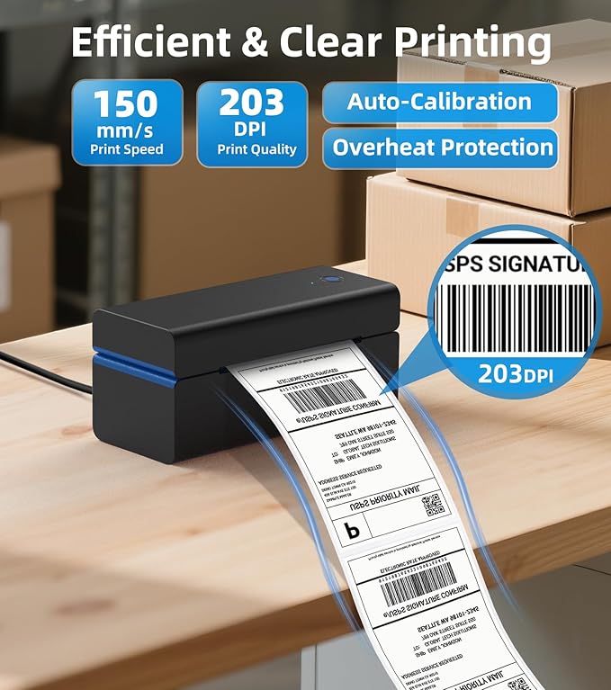 ORGSTA Bluetooth Thermal Shipping Label Printer: Wireless Computer Connection with Bluetooth Dongle, 4x6 Label Maker for Small Business, Compatible with iPhone, Android, Windows, Mac, Linux & Shopify