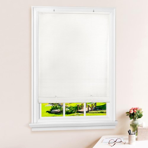 Achim Home Decor Cordless Solstice Vinyl Roll-Up Blind - 36" Wide, 72" Long, White - Soft Light Filtering for Indoor & Outdoor Use