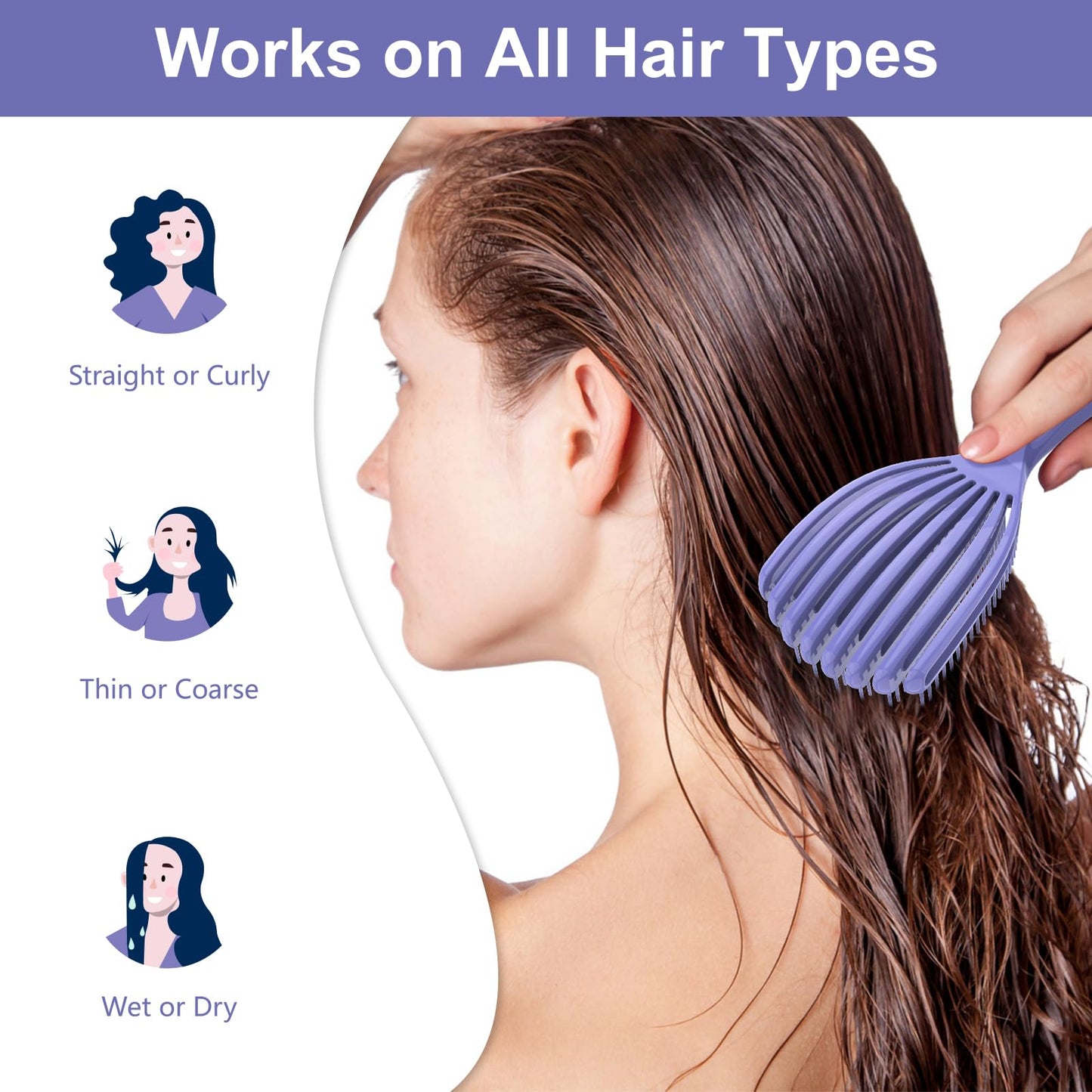 Detangler Brush for Curly Hair, Hairbrush for Wet Dry Thick Thin, Easily Comb Through Curl Hair and Reduces Breakage, Curly Brush for Women Men Kid (Purple)