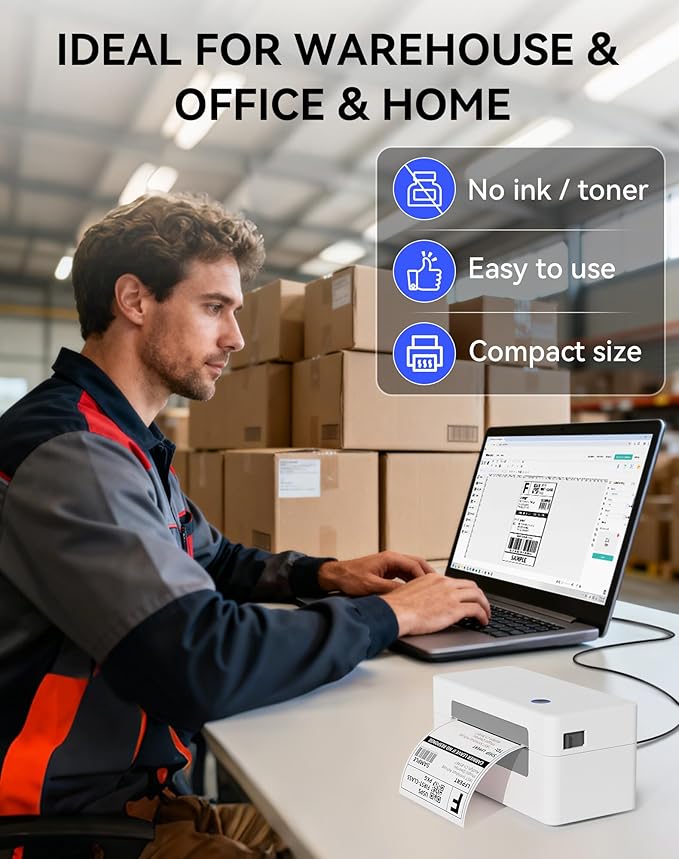 LFPERT Bluetooth Thermal Label Printer, Wireless 4x6 Shipping Label Printer for Small Business & Shipping Package Compatible with Android, iOS, Windows & Mac, Used for Amazon, Ebay, Shopify, USPS Etc