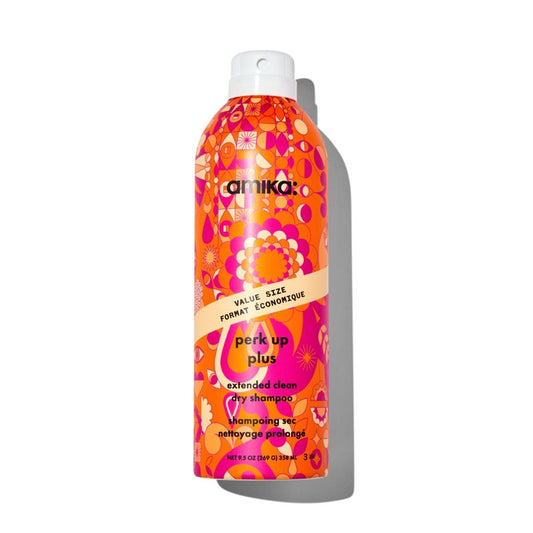 amika perk up plus extended clean dry shampoo, 9.5oz | revitalizes roots + boosts time between washes with no residue or build up | for all hair types