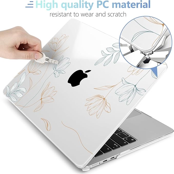 MEEgoodo for M5/M4/M3/M2 MacBook Air 15 inch Case 2026 2025 2024 2023, Case Fit Model (A3448/A3241/A3114/A2941) for MacBook Air 15.3 inch, Engraving Floral