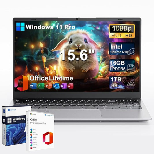 2025 Gina Laptop Computer 15 15.6 Inch FHD for Students & Busiess, 16GB RAM, 1TB SSD, Intel Quad-Core N100(Beat to i3-1115G4, Up to 3.4GHz), Type-C, Webcam, Fingerprint, Free Office, Windows 11 Pro