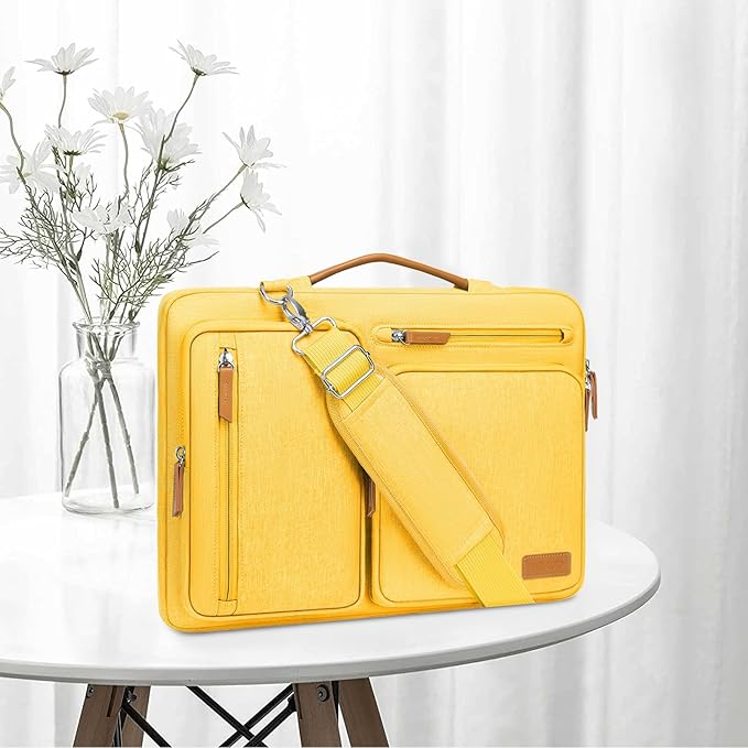 MOSISO 360 Protective Laptop Shoulder Bag,13-13.3 inch Computer Bag Compatible with MacBook Pro 14, HP, Dell, Lenovo, Asus Notebook,Side Open Messenger Bag with 4 Zipper Pockets&Handle, Yellow