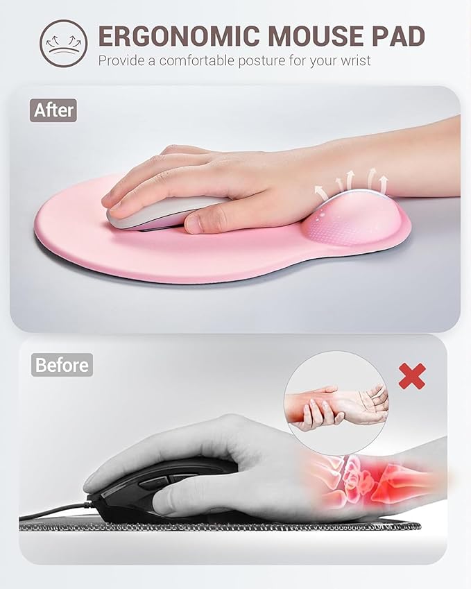 Laborio Ergonomic Mouse Pad Wrist Support Set, Memory Foam Keyboard Wrist Rest Set, Relieve Wrist Pain Keyboard Pad, Non-Slip Base Mousepad(Pink Set)