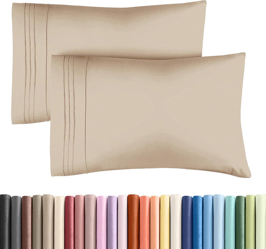 Skiennix Queen Pillow Cases Set of 2 | Ultra Soft Hotel Quality, Wrinkle-Free & Fade Resistant - Cream