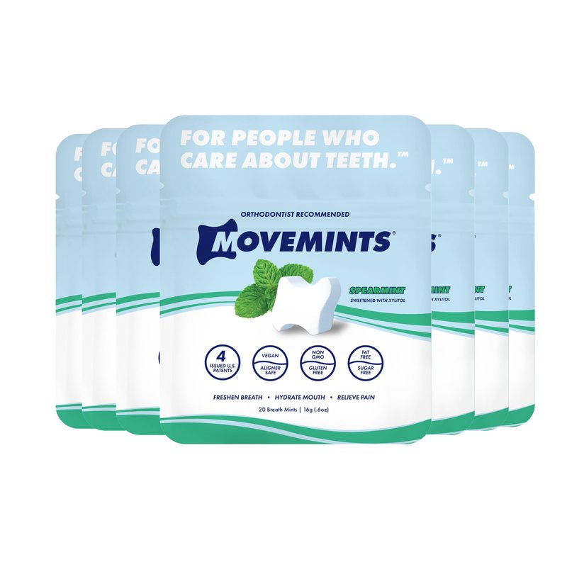 Movemints Clear Aligner Mints - Patented Aligner Seating Mints - Edible Alternative to Aligner Chewies - Spearmint Flavor - 20 Count (Pack of 7)