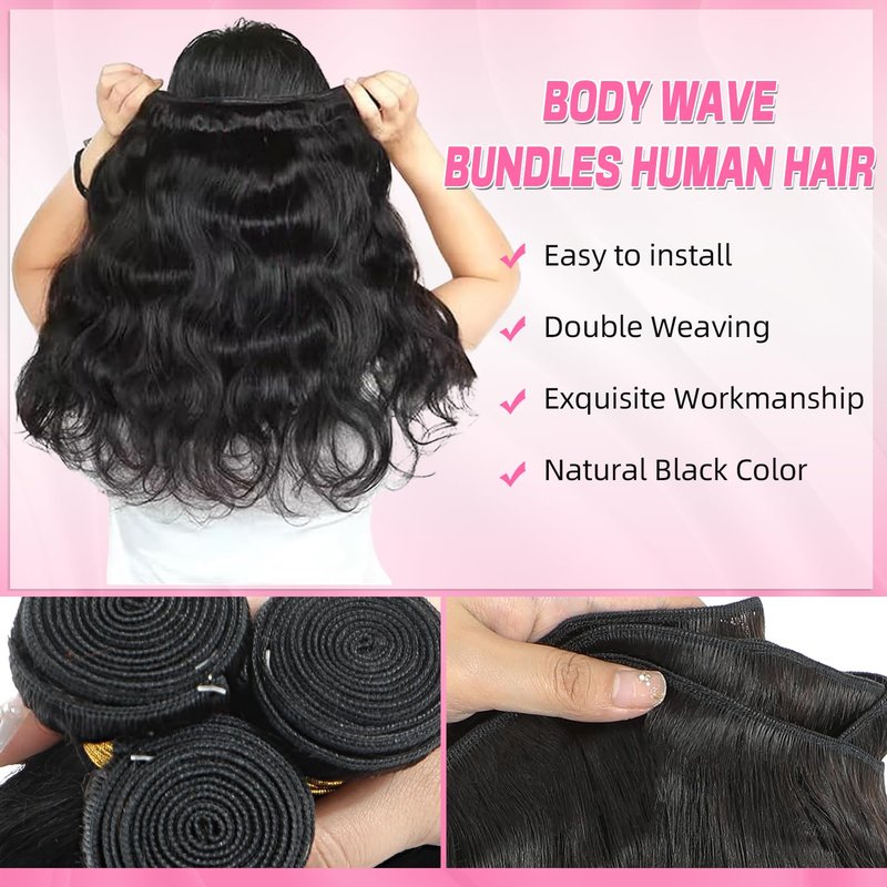 12A Human Hair Bundles - 22 Inch Body Wave Extensions | 100% Unprocessed Real Human Hair in Natural Color