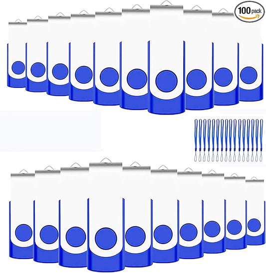 100-Pack of 2GB USB Flash Drive Bulk EASTBULL FAT32 Thumb Drive Pack (Blue)