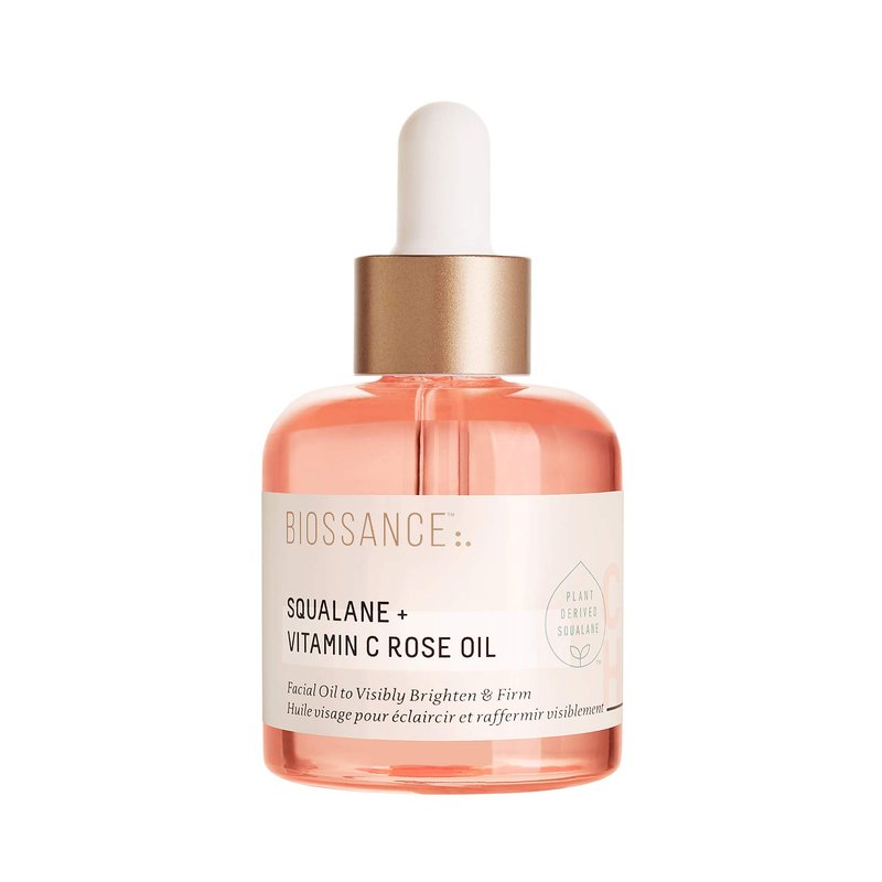 BIOSSANCE Squalane + Vitamin C Rose Advanced Facial Oil - Brightening, Firming, and Hydrating Serum for All Skin Types - Chios Crystal Oil, Damascus Rose Extract & Squalane for Radiance - 0.5oz