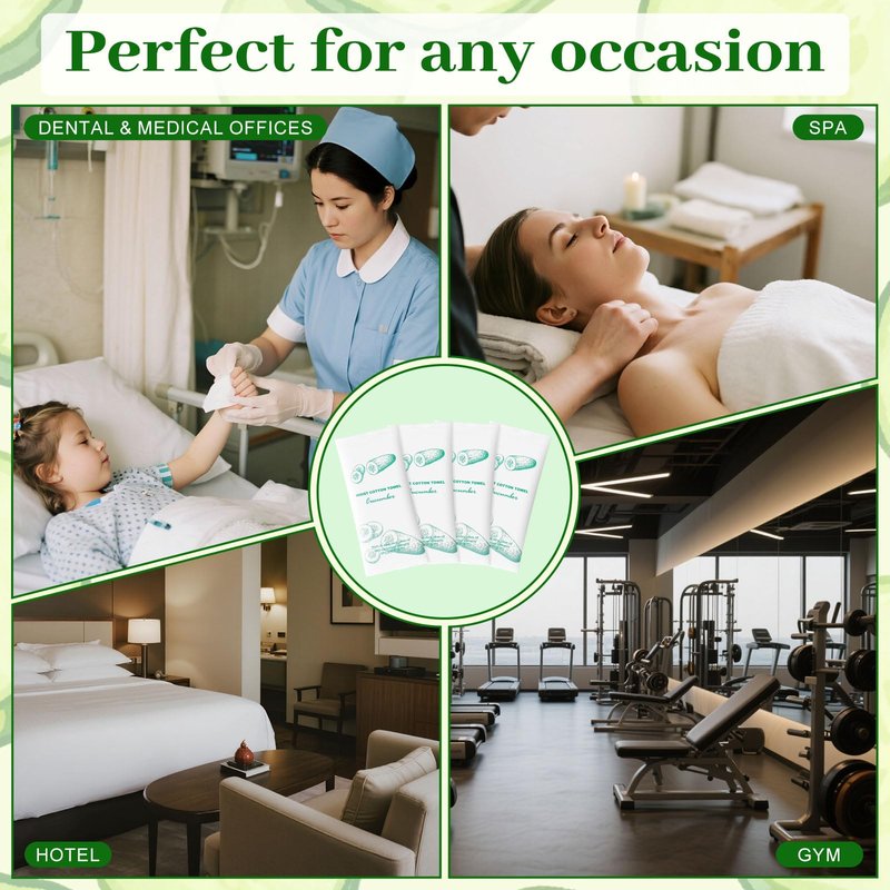 Moist Cotton Towel Bulk Moist Towelettes Individually Wrapped,White Towel Services,Refreshment Pre Moistened Towels for Dentist Travel Sport Party Hotel 100，Cucumber