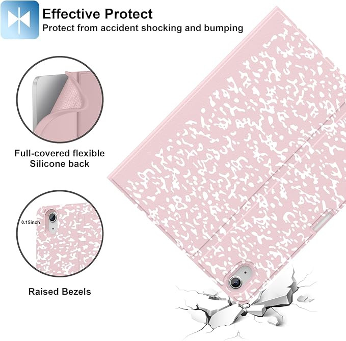 Supveco Keyboard Case for iPad Air 11 Inch (M4 2026,M3 2025,M2 2024),iPad Air 5th/4th Generation with Pencil Holder-7 Colors Backlit Wireless Detachable Folio Keyboard Cover -Pink
