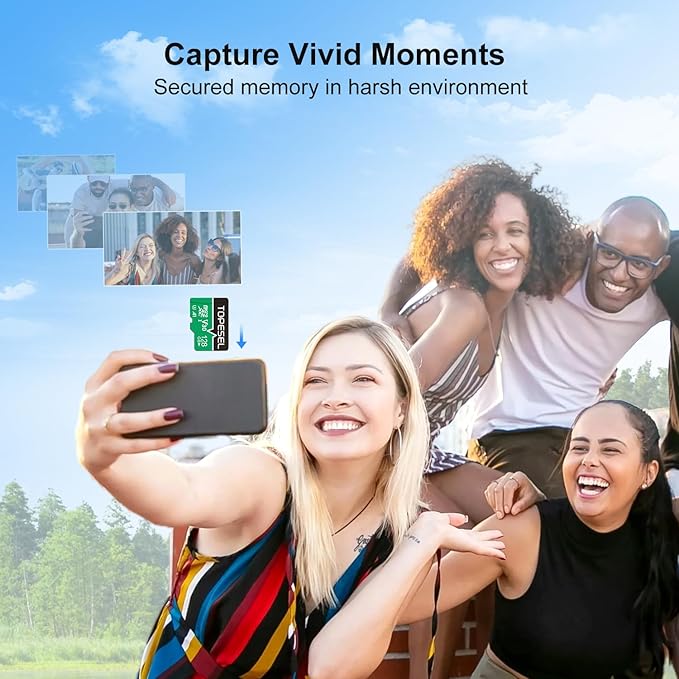TOPESEL 128GB(The Actual Usable Capacity is 115.2GB) Micro SD Card with Adapter, High Speed TF Card, Memory Card microSDXC for Camera, Smartphone, Tablet, Dash Cam, Drone, UHS-I, U3, A1, 4K UHD, V30