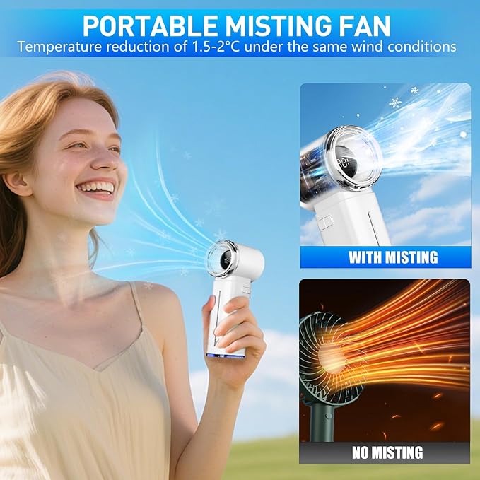 Portable Handheld Fan, Powerful Mini Hand Held Fan, 5000mAh Rechargeable, Digital Display, 1-199 Speeds Adjustable, Personal Fan for Travel Outdoor Camping Home Makeup Commuting, Gifts for Women Men