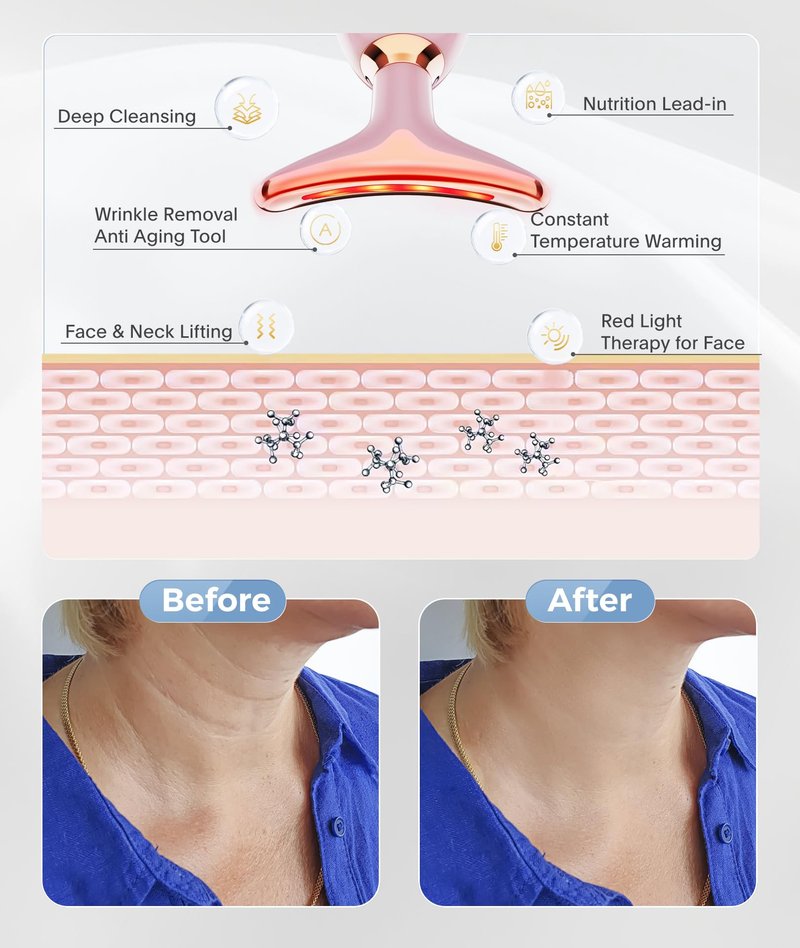 ELISHINE Light Based Face-Neck-Massager - 7 Color Portable Facial Massager for Skin Care, Glossy Pink