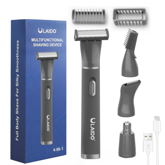 ULAIDO Body Hair Trimmer for Men, 4 in 1 Versatile Trimmer Shavers for Groin/Ball/Beard/Eyebrow/Nose/Ear Hair Shaver, USB-C Electric Pubic Hair Trimmer for Smooth Shaving with Storage Bag