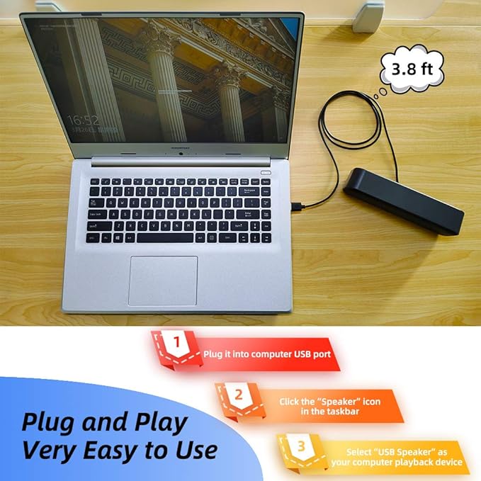 [Upgraded] Computer Speakers for Desktop PC, USB Plug-n-Play, External Speakers for Laptop, Mini PC Sound Bar with Stereo Loud Sound, Enhanced Bass, Compatible with Windows, macOS, ChromeOS, Linux