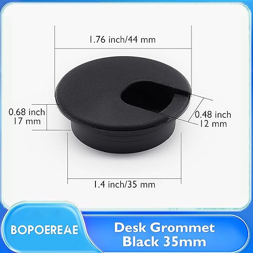 BOPOREAE Desk Grommet 1-3/8" (35 mm), Desk Cord Hole Cover, Cable Grommet ABS Plastic, Desk Hole Grommet for Office and Home Table Cable, Detachable Cable Cord Organizer (Black 8 Pcs)