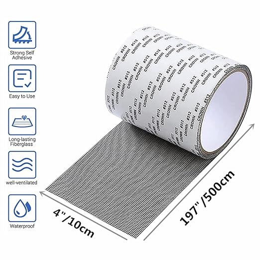 ANTFEES Extra Wide 4” X 197” (16.5FT) Window Screen Repair Tape Kit, Strong Adhesive Fiberglass Covering Mesh Repair Patch Tape for Window Door Tears Holes