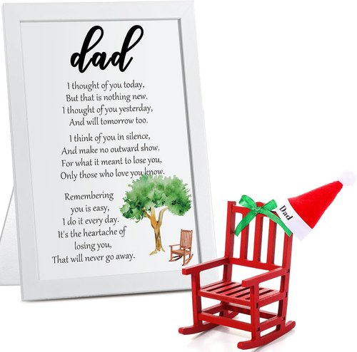 Hoolerry Christmas In Heaven Memorial Sign - Cardinal Wooden Remembrance Ornament for Dad | Miniature Rocking Chair with Santa Hat